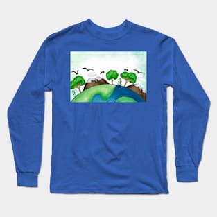 Earth Day Watercolor Long Sleeve T-Shirt